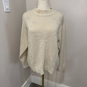 Maggie Lawrence Elegant Cream Embroidered Floral Sweater 14/16